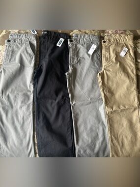 Old Navy Kids Built in Flex Trouser Pants - Black, Light Gray(2), Tan lot of 4